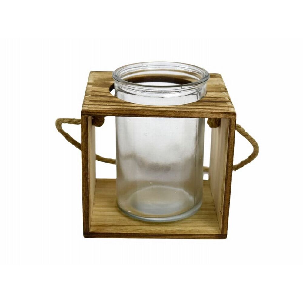 Gerimport Portavelas de Cristal con Base de Madera 32 X 15 X 15 Cm - Elegante Diseño