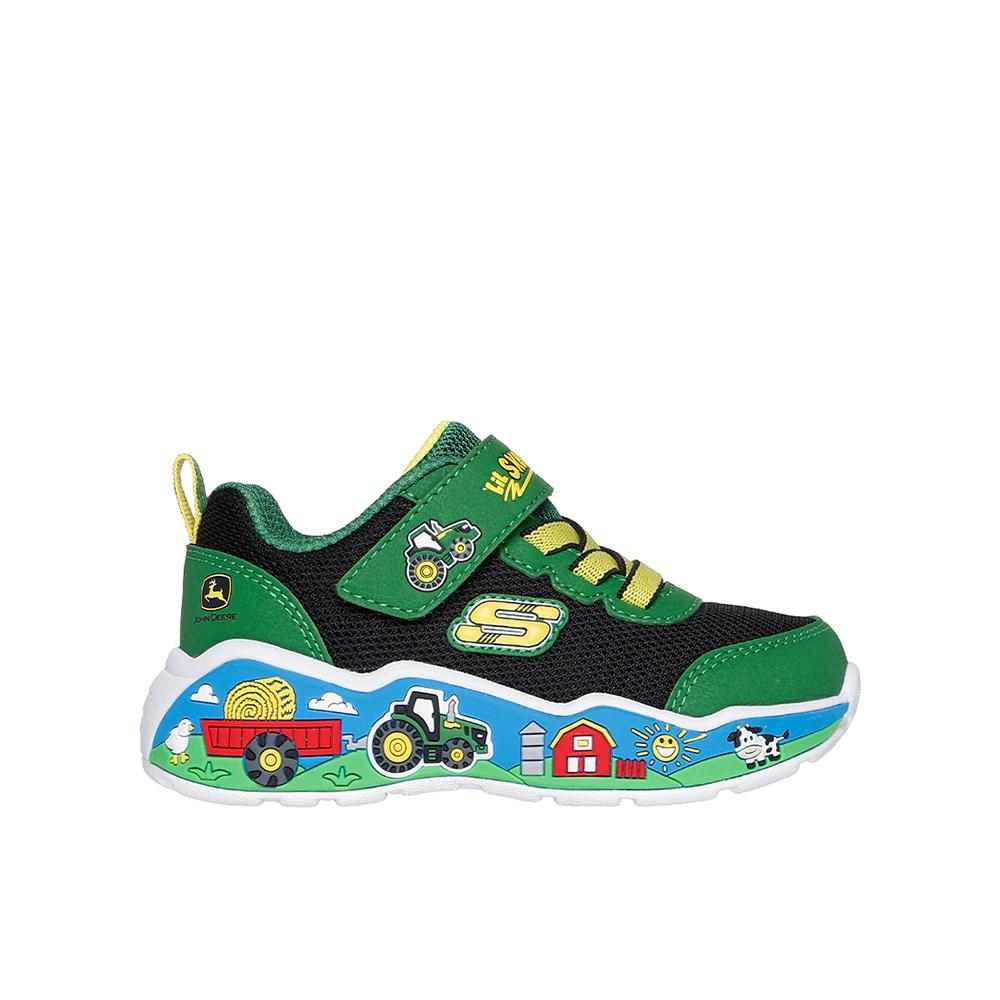 Skechers Zapatillas de Niño Play Scene Barn Squad Buddies modelo 407065N_GNBK en color Verde con velcro 88798