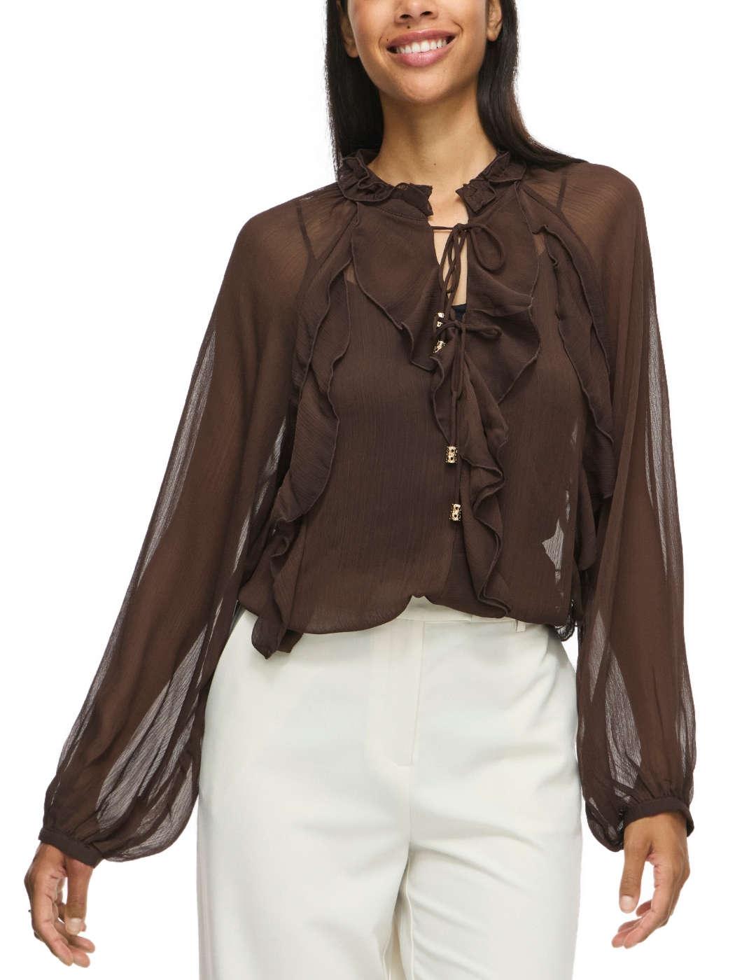 Blusa Vila Tiro semitransparente marrón chocolate de mujer