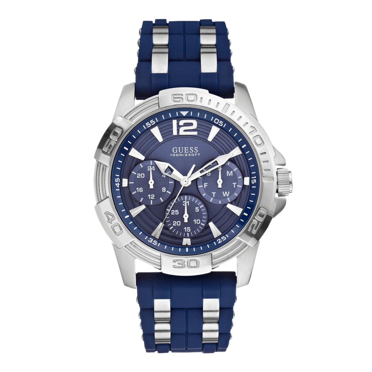 Guess Reloj Hombre Caja De Acero Pulsera Silicona De Color Azul Resistente Al Agua  W0366g2