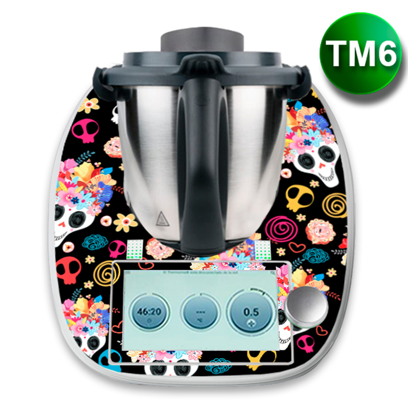 Apcym Vinilo Adhesivo para Thermomix TM6 - Modelo Calaveras Mexicanas - Protección y Personalización de Alta Calidad - Tabla Deslizante Opcional
