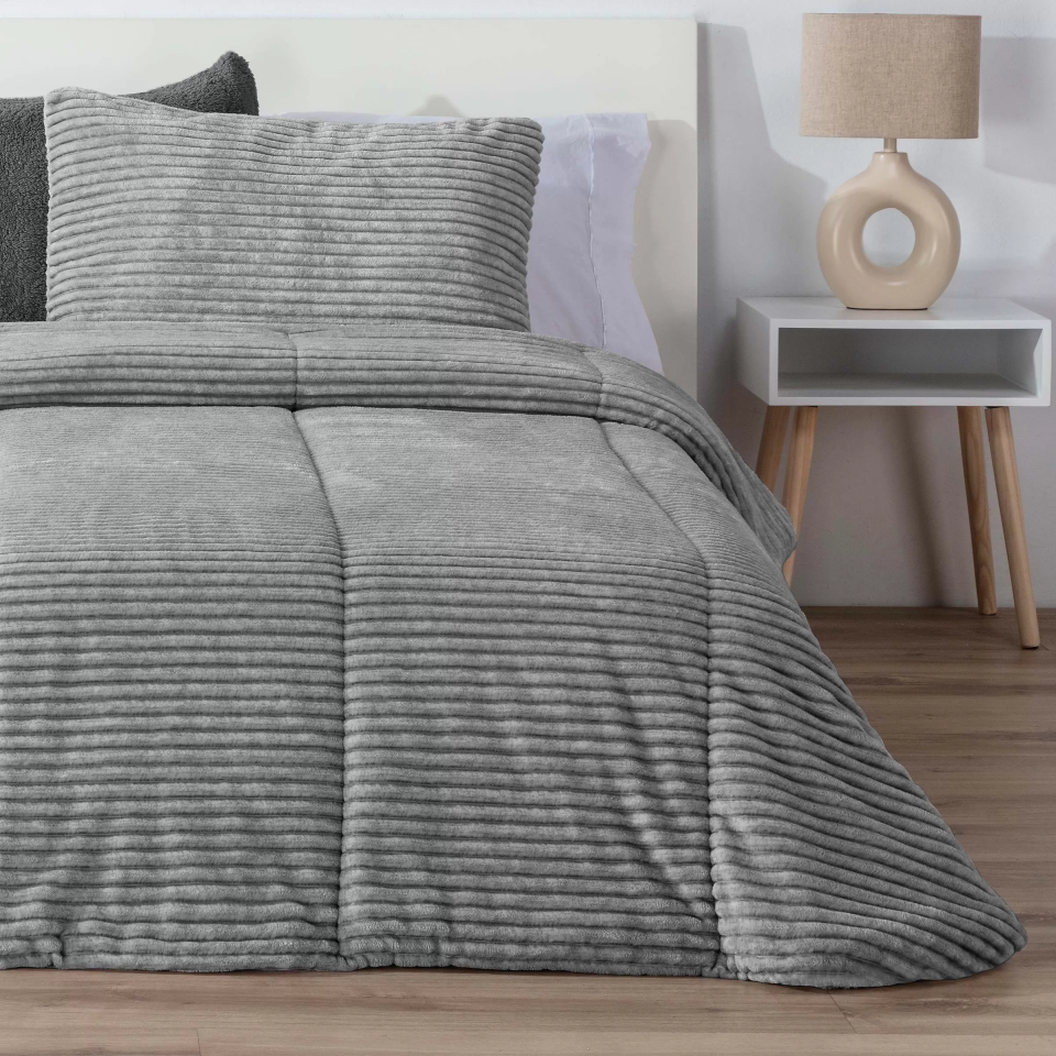Edredón Comforter Lines Melange Jaspeado Rayas Gris Manterol – Muy Suave ,decorativo y Cálido para Tu Descanso!