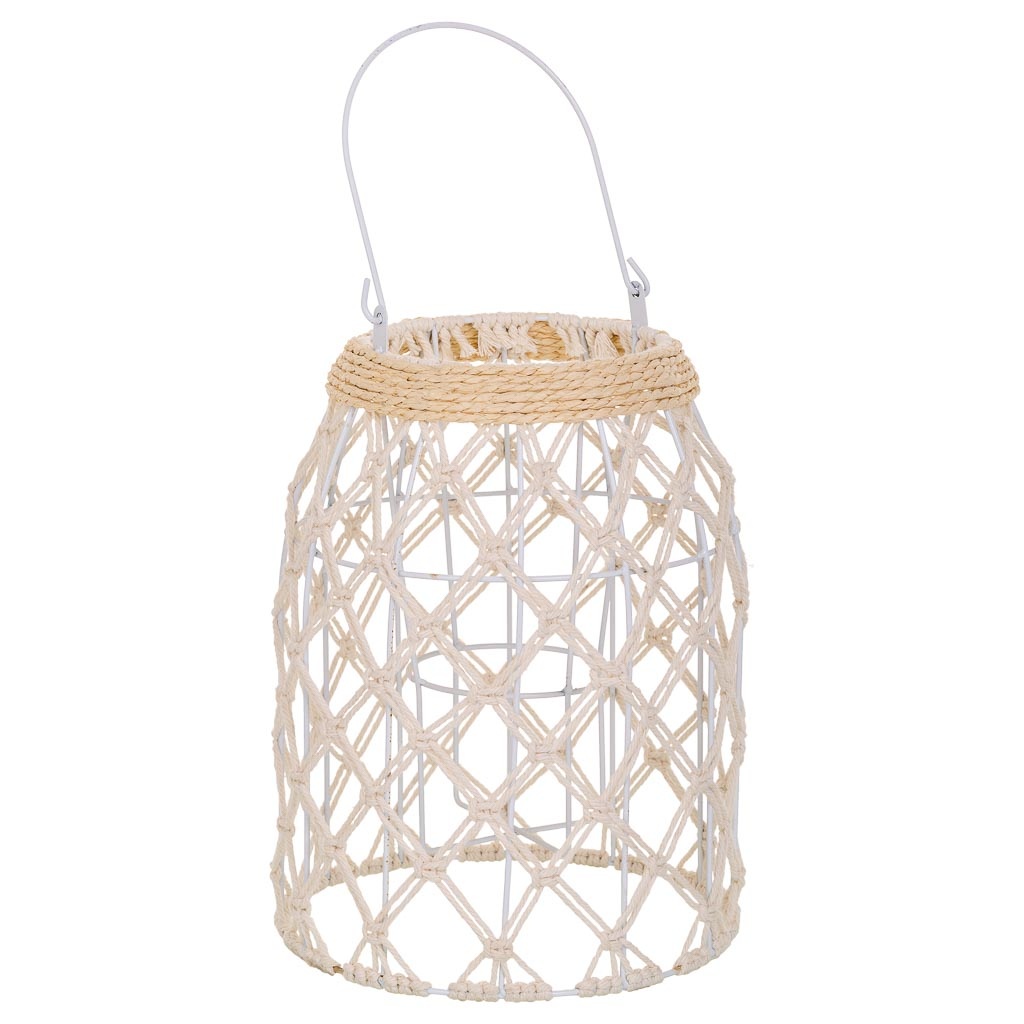 Wonderlust Deco - Farol de algodón trenzado y fbira natural blanco d16x30 Blanco D16x30h cm