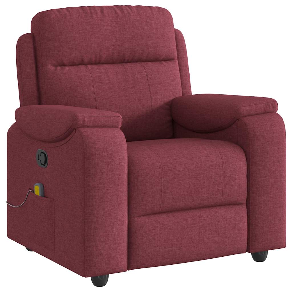 vidaXL Sillón de masaje reclinable de tela color vino tinto