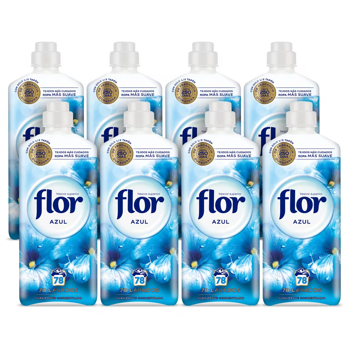Suavizante Flor Concentrado para la Ropa x8, Twist Coco, Frutos Rojos, Melocotón, Delicado, Mediterraneo, Nenuco o Azul, 624 Lavados (8x 78 Lavados)