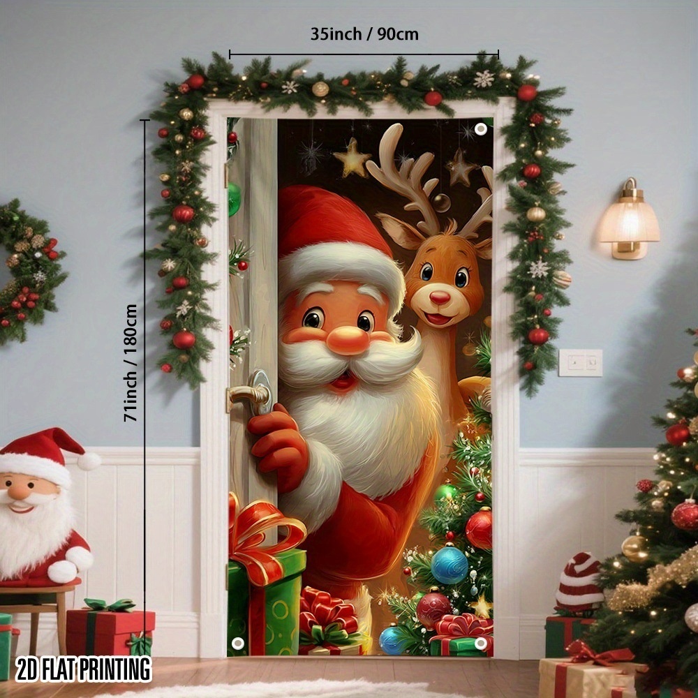 Decoración colgante para puerta, banderín navideño para recibidor y tela decorativa de poliéster para exterior--90X180CM