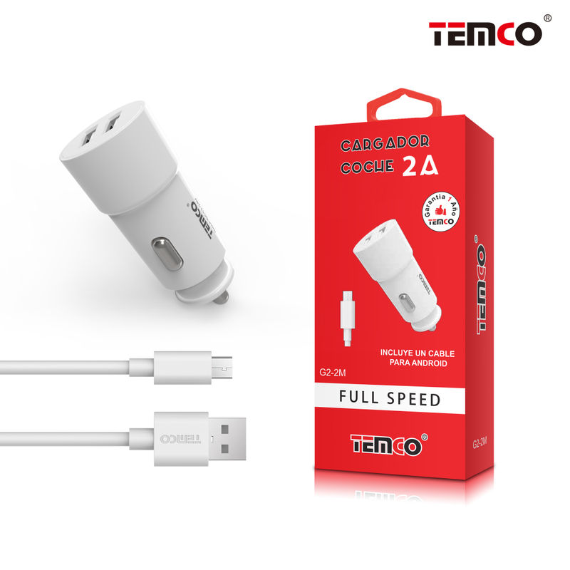 Pack Cargador Coche 2.1A+Micro USB 2A Blanco