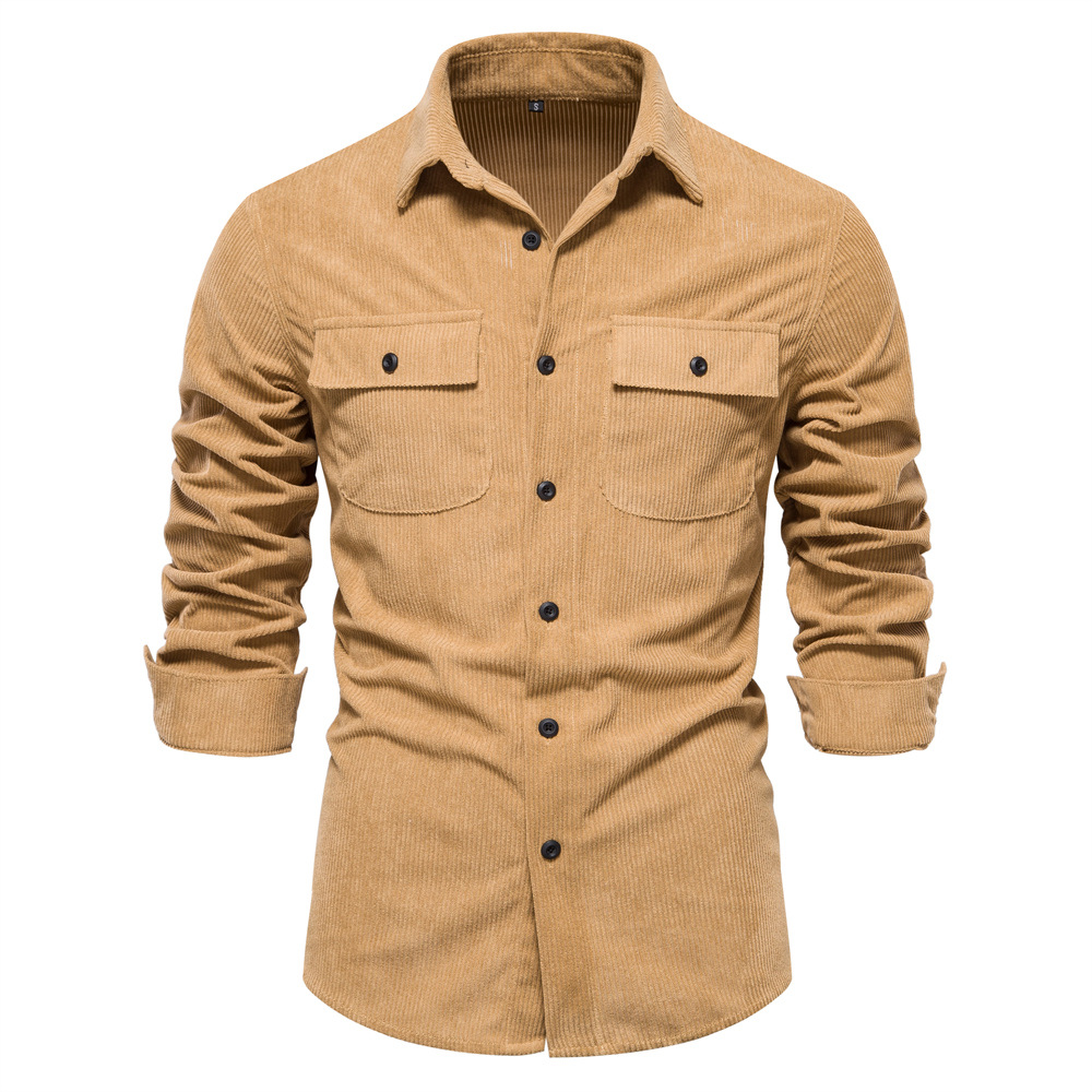 TK Camisa de pana de otoño para hombre, corte ajustado, informal, de manga larga.