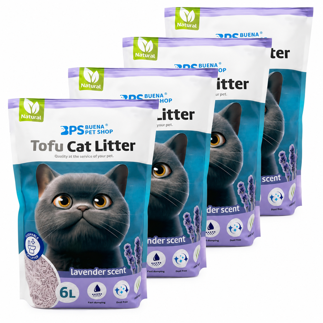 PACK 4 Arena para Gatos AGROMERANTE Arena de Tofu para Gatos sin Polvo Fácil de Aglomerar Controla los Olores se Lanza en el Inodoro (4Pcs,