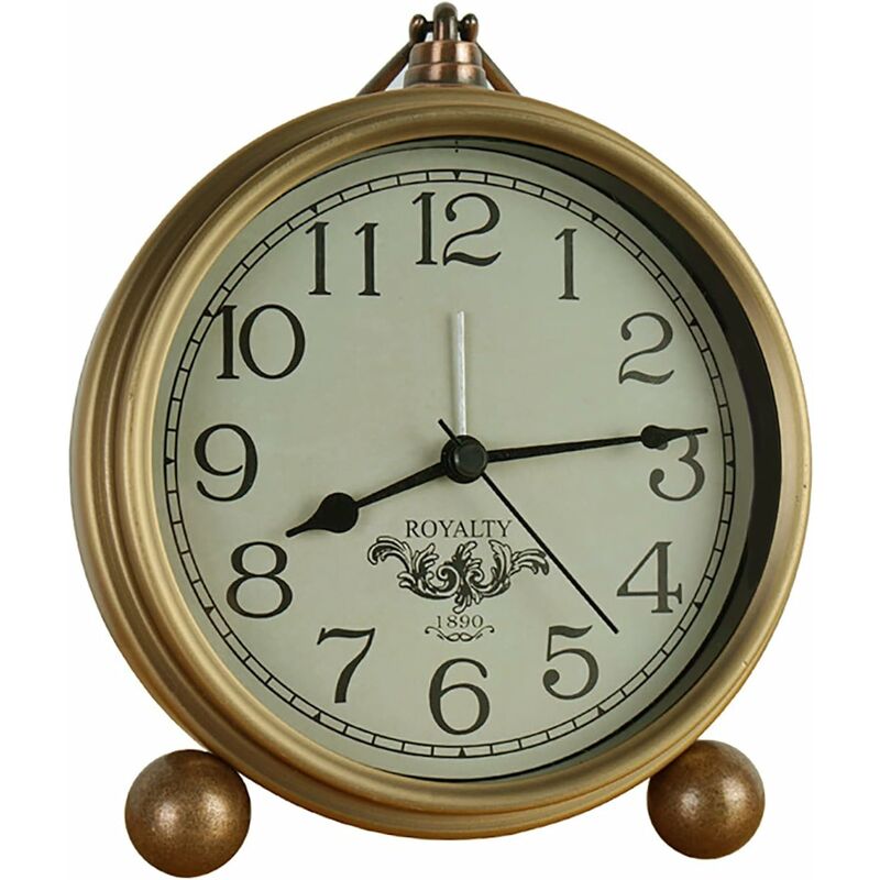 TK Reloj de mesa dorado, reloj despertador de escritorio de mesa Retro Vintage sin tictac,imiento de cuarzo silencioso operado por batería, vidrio HD para dormitorio, sala de estar, decoración del hogar para niños (árabe)