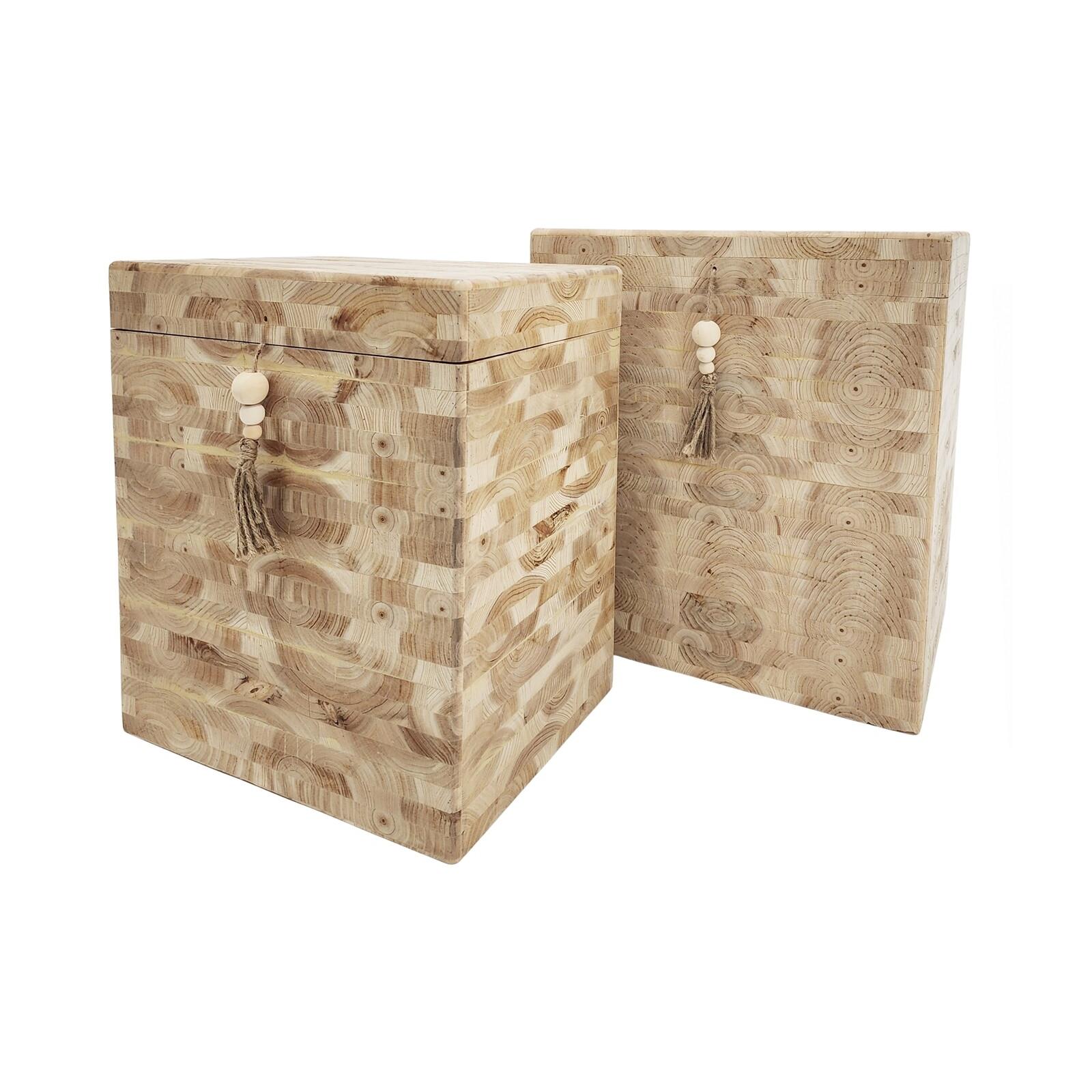 Caja madera patrón machihembrado con tapa set de 2 45x35x49 cm, color natural Fijalo