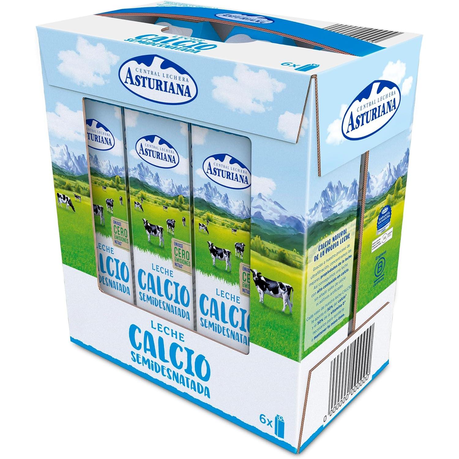 Central Lechera Asturiana Leche Semidesnatada rica en Calcio, Pack 6 x 1L