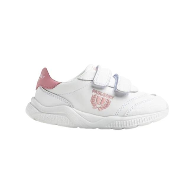 Zapatilla Colegial Niña Pablosky 903907 Barefoot Blanca Rosa, Drop 0.0, Piel Natural, Suela Flexible