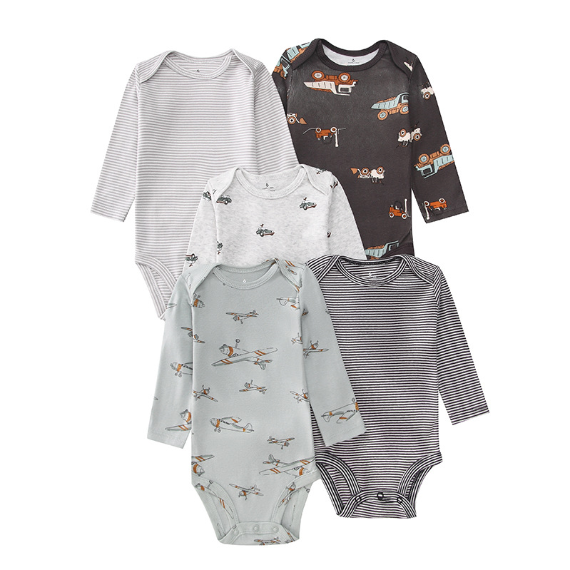 OmHom Ropa para niños, nueva primavera y otoño, mono triangular de manga larga para bebés, ropa para gatear, mono de bebé de cinco piezas