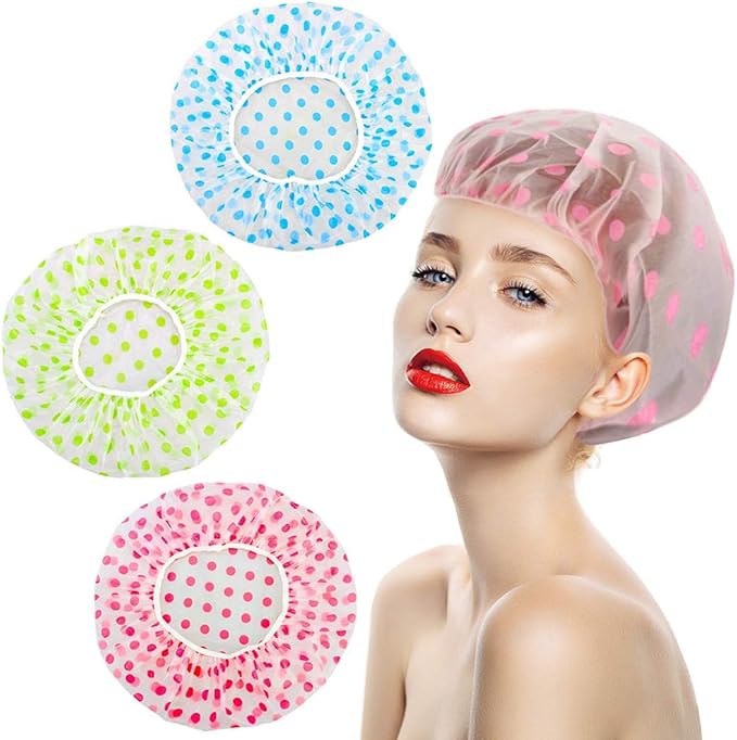 Paquete de 3 gorros de Ducha impermeable, grandes y reutilizables, with Band elástica lavable para el pelo, ideales para uso en la Piscina y Belleza, para Mujeres y niños.