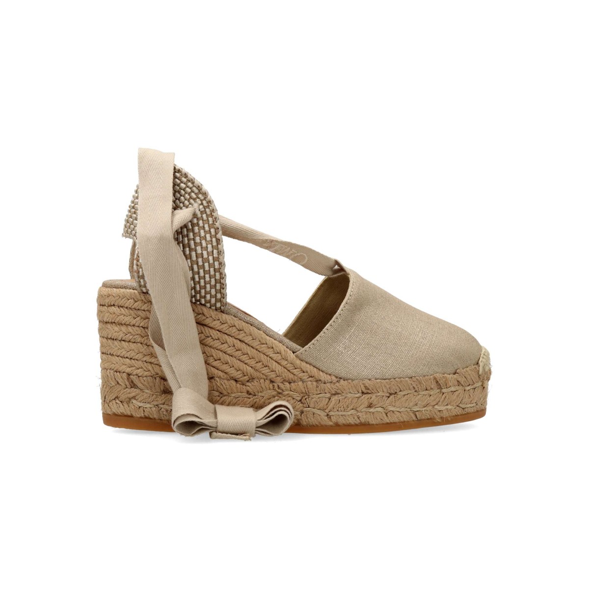 Gaimo - Sandalias valencianas cintas confort de yute natural y algodón metalizado con cuña 7,5 cm para celebraciones elegantes color platino