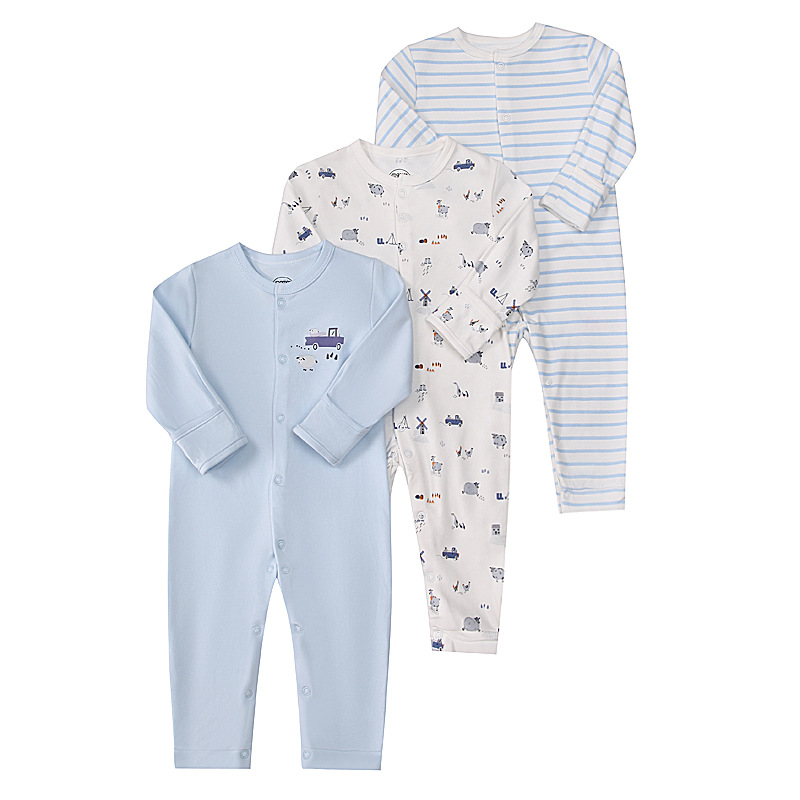 OmHO Nuevo mono de bebé de primavera y otoño, mono de manga larga, ropa para gatear con pies planos, conjunto de tres piezas para bebé