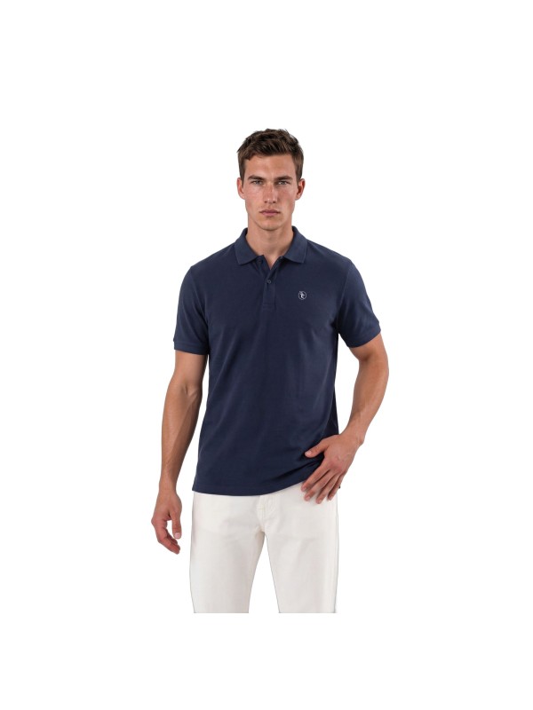 Polo hombre manga corta en algodón orgánico premium 240g, tejido piqué definido, tono azul marino francés TABITA