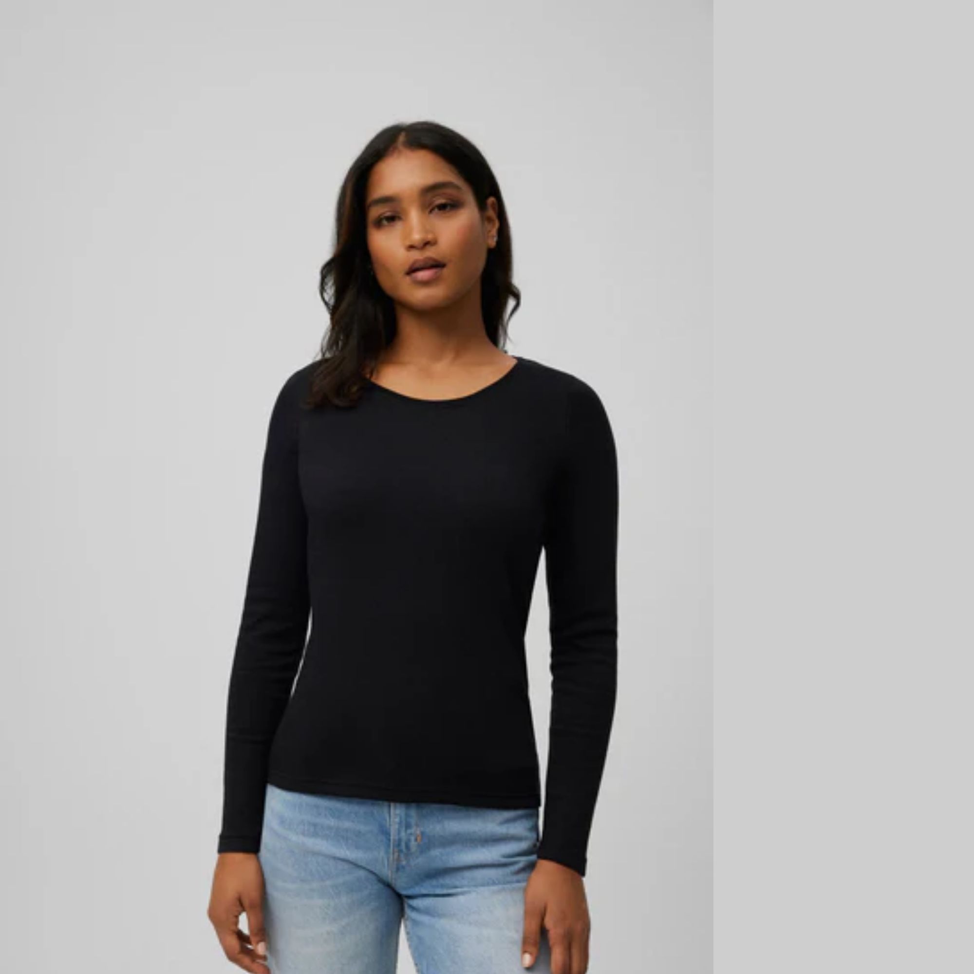 Ysabel Mora - TÉRMICO LIGERO Camiseta algodón manga larga cuello redondo negro