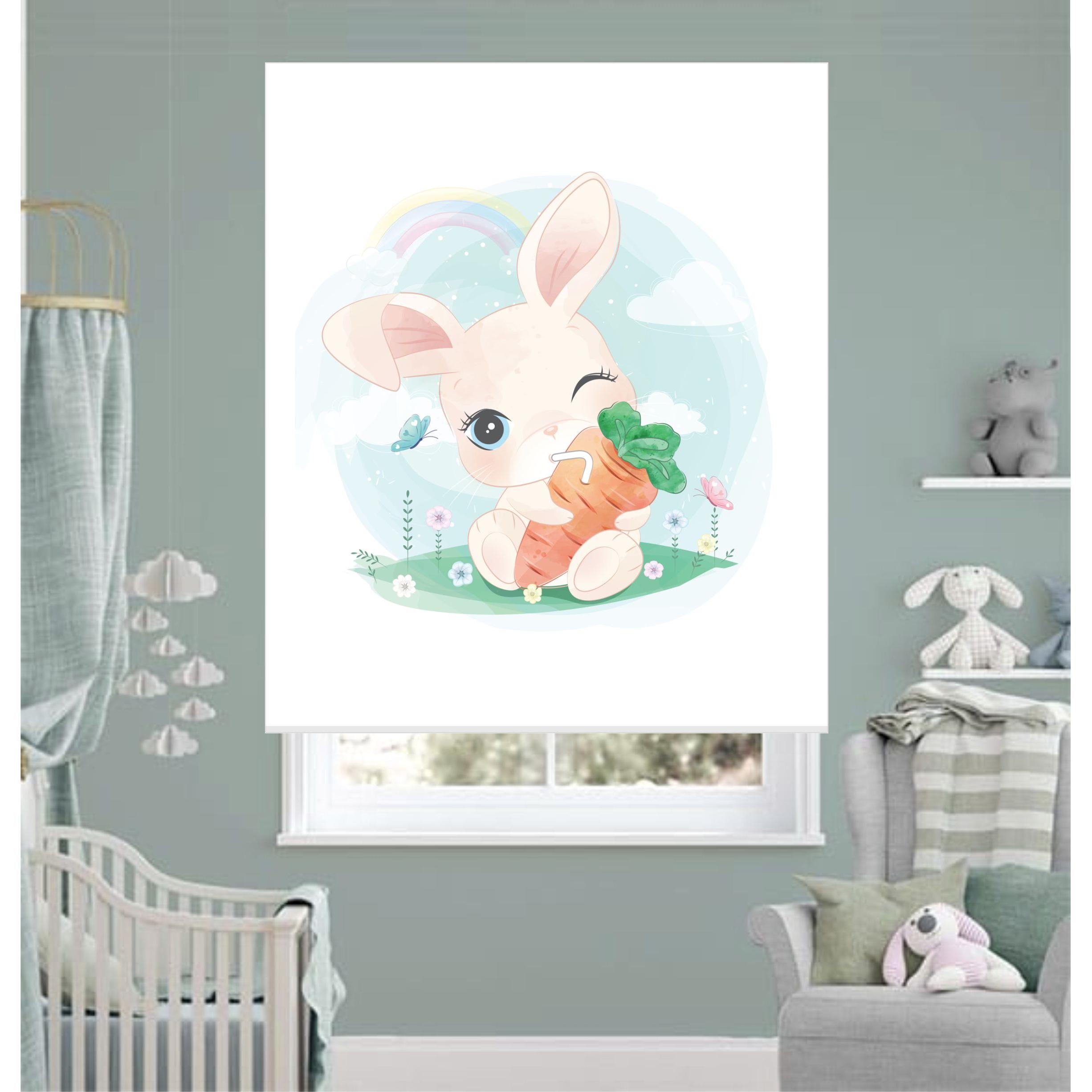 Estores Iroa-Estor Enrollable Infantil Animales Diseño Conejito Azul Pastel Ideal para Habitación de Bebés y Niños