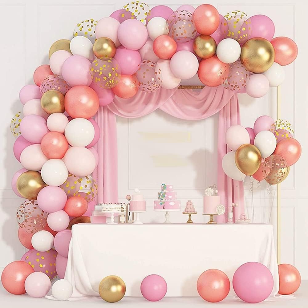 Kit de Guirnalda de Globos, 144 Piezas Globos Rosado Blancos, Guirnalda Decorativa para Cumpleaños, Látex, Diseño de Macaron, para Baby Shower, Boda, Decoración de Fiesta Cumpleaños