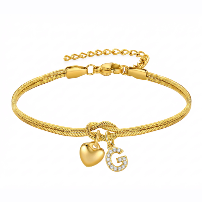 Pulseras doradas con iniciales para mujer, diseño de nudo de amor, estilo Barcelet, delicadas letras A-Z, pulseras doradas, regalos