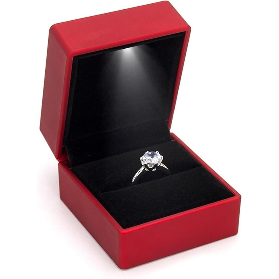 Caja para anillos, caja luminosa para anillos, joyero, caja de regalo para joyas, caja de almacenamiento, ideal para bodas, pedidas de mano, compromisos y aniversarios (roja)