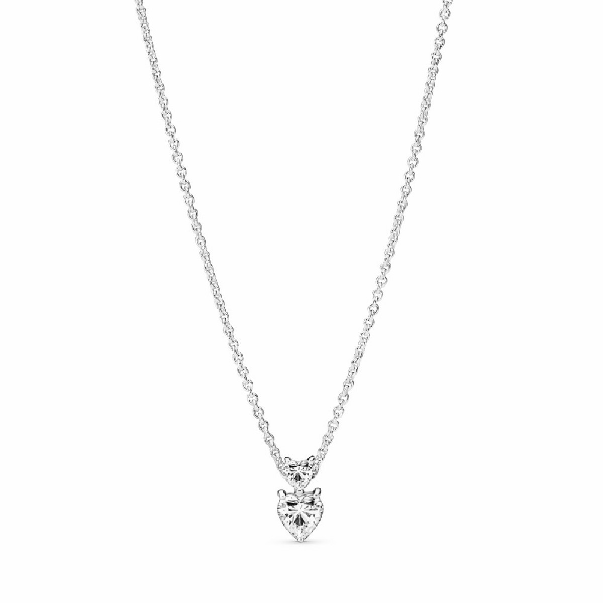 Collar Pandora Colgante Doble Corazón Brillante