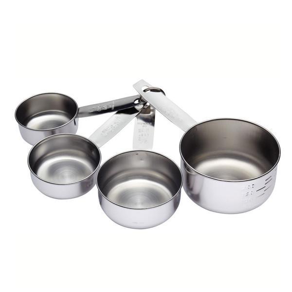 Medidores de Acero Inoxidable KitchenCraft 60ml, 80ml, 125ml, 250ml con Anillo de Almacenamiento, Ideales para Repostería