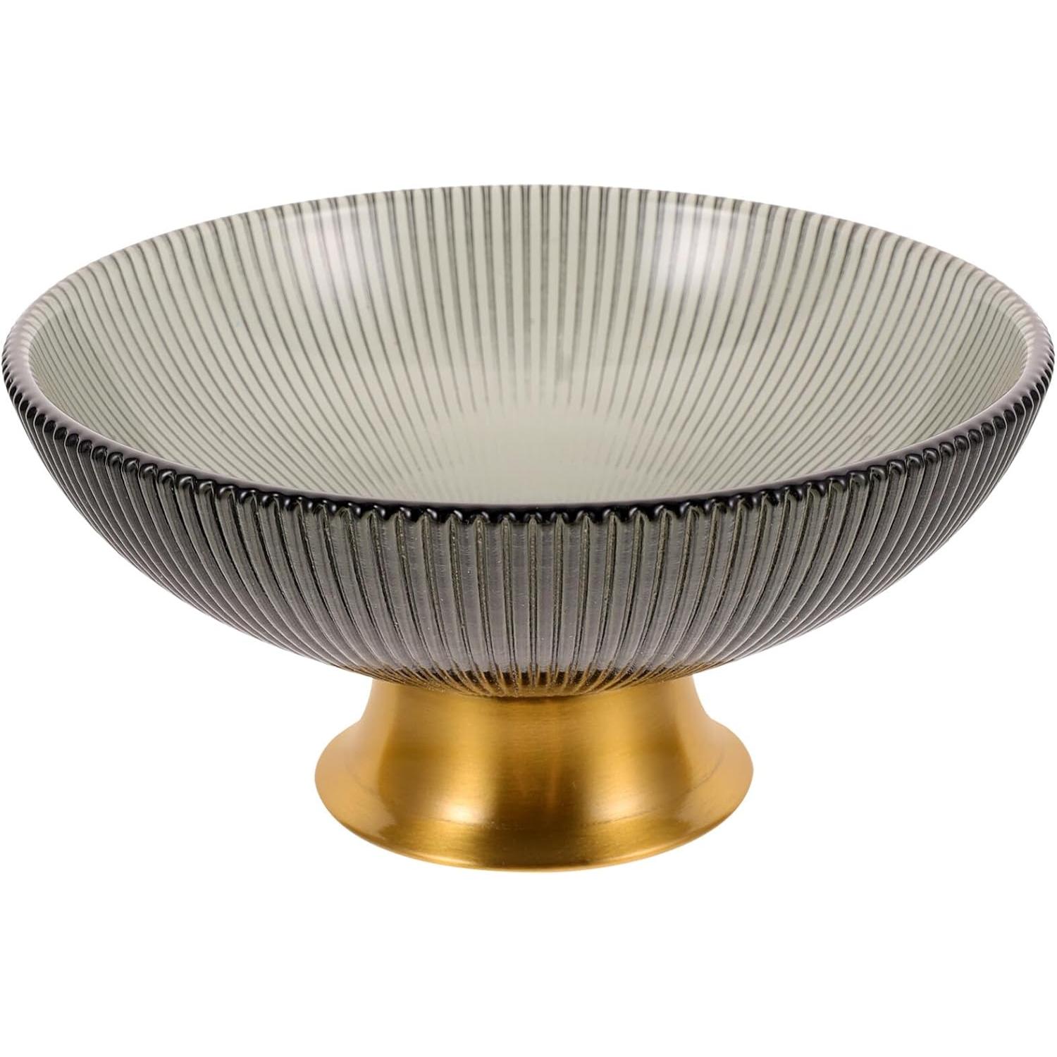 TK Recipientes para alimentos Cuencos de frutas de vidrio Pedestal dorado a rayas Cestas de frutas Organizador de encimera de cocina Cuenco de pedestal decorativo de 6 pulgadas