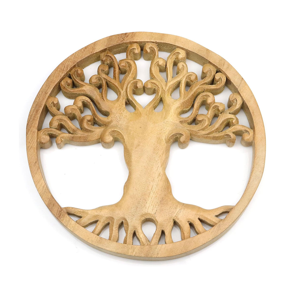 Artree | Decoración de pared Árbol de la vida de madera natural 20 cm, Adorno Colgante árbol de la vida hecho a mano en madera natural para colgar en el hogar o comercio