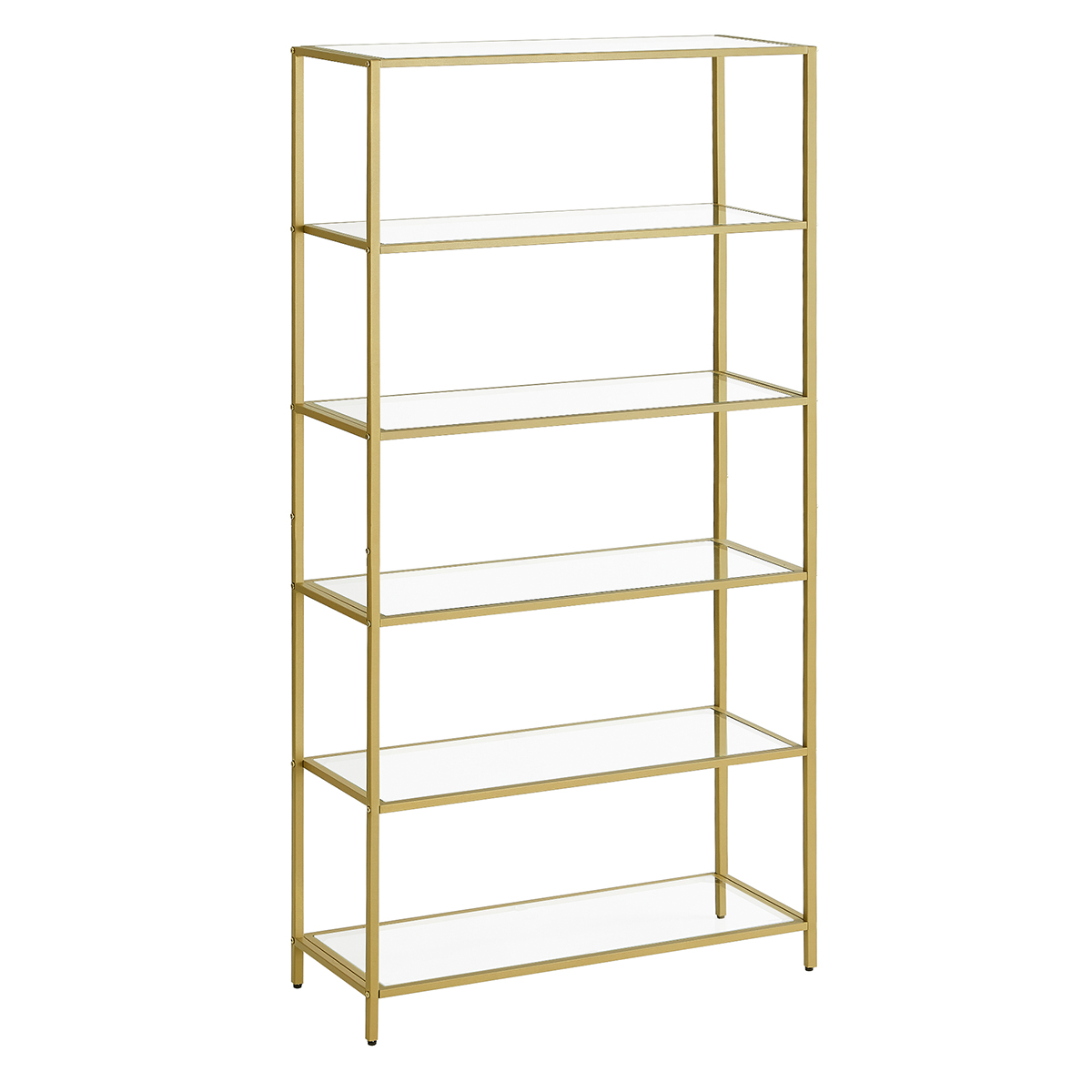 VASAGLE Librería, Estantería para Libros de 7 Niveles, Estantería Vertical para Plantas, 30 x 80 x 180,8 cm/30 x 80 x 177,3 cm, Vidrio Templado, para Estudio, Salón, Dormitorio, Cocina, Dorado Metálico