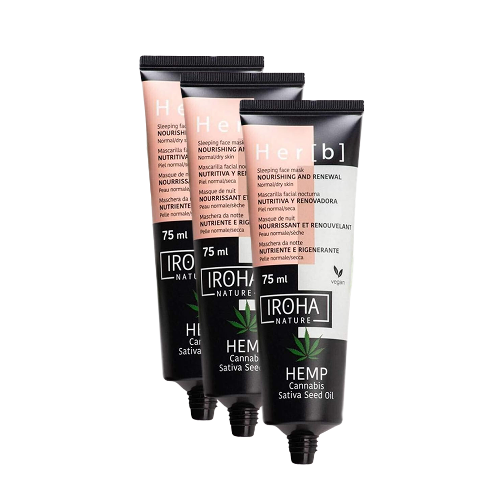 IROHA NATURE - Mascarilla Facial Nocturna Nutritiva y Renovadora con Aceite de Semilla de Cannabis. Sleeping Mask. Nutre, Regenera e Ilumina la piel del rostro mientras duermes. Pack de 3 Unidades