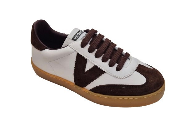 Zapatillas Casual Con Cordones Para Niñas, Marca Victoria, En Color Blanco Y Chocolate. Victoria