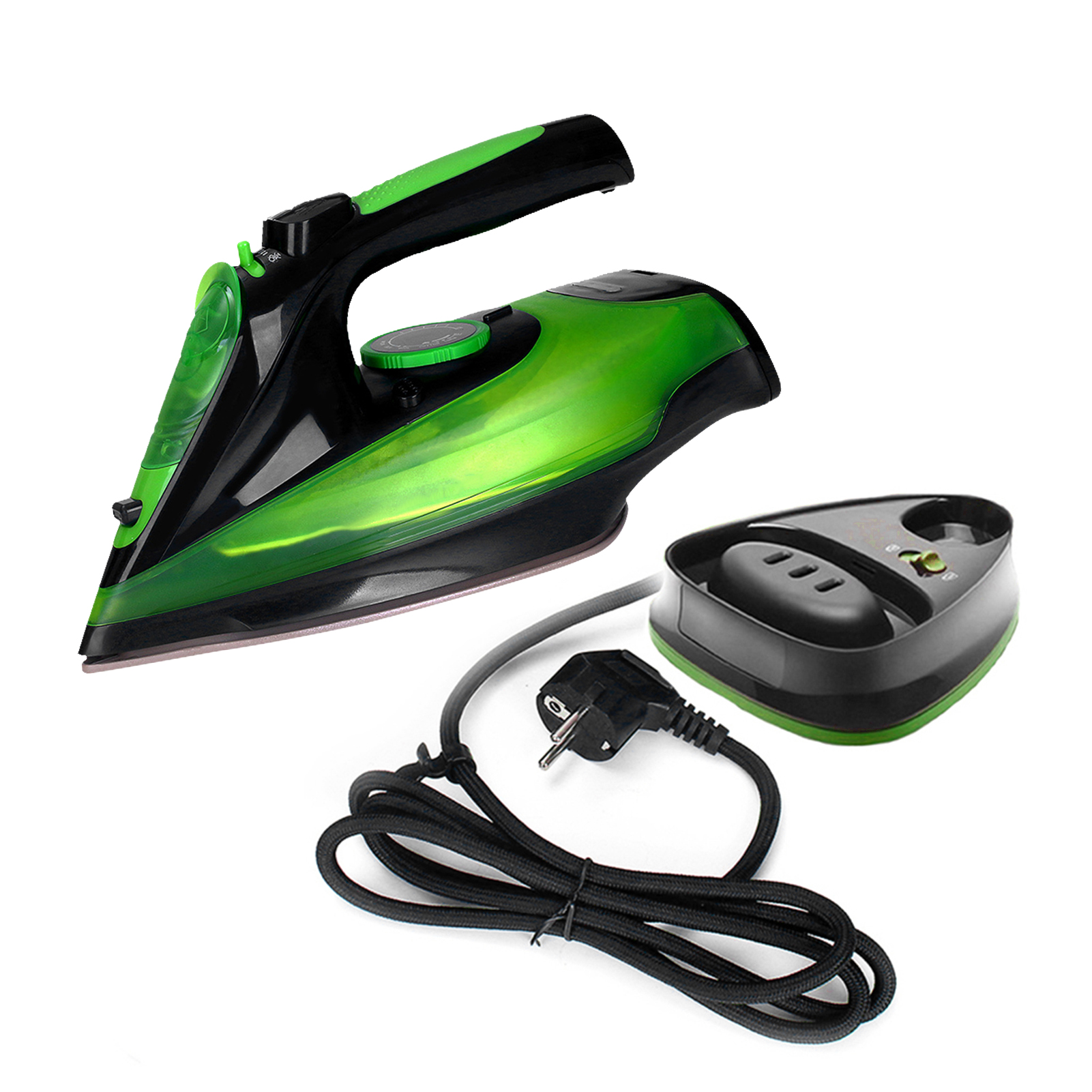 Plancha de Vapor Inalámbrica 2400W con Base, Suela Cerámica y Depósito de Agua 370 ml, Temperatura Ajustable, Plancha Eléctrica para Ropa