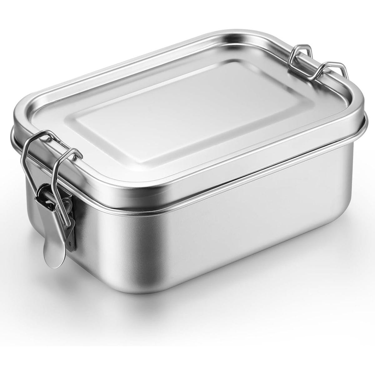 Fiambrera - Fiambrera infantil - Fiambrera para adultos - Recipientes de acero inoxidable para alimentos - Fiambreras bento metálicas - Con separador - Con cierres herméticos - Para un cierre a prueba de fugas - Reutilizable (2400 ml)