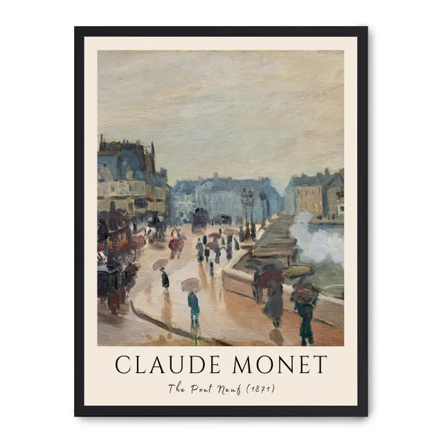 Lámina con marco negro THE PONT NEUF 21x30 cm, Póster impreso en papel de primera calidad de 180gr, montado sobre marco de madera MDF acabado en negro., Arte - Pintores famosos - Monet