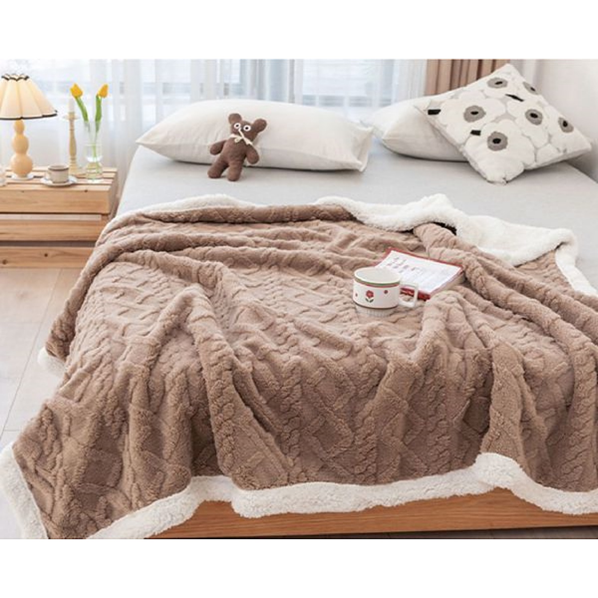 Manta Sofa Grande Polar Reversible de Franela y Sherpa Manta Cama Cordero Manta Polar Grande Suave Cálida Manta para Perro Siesta Habitación Manta Picnic