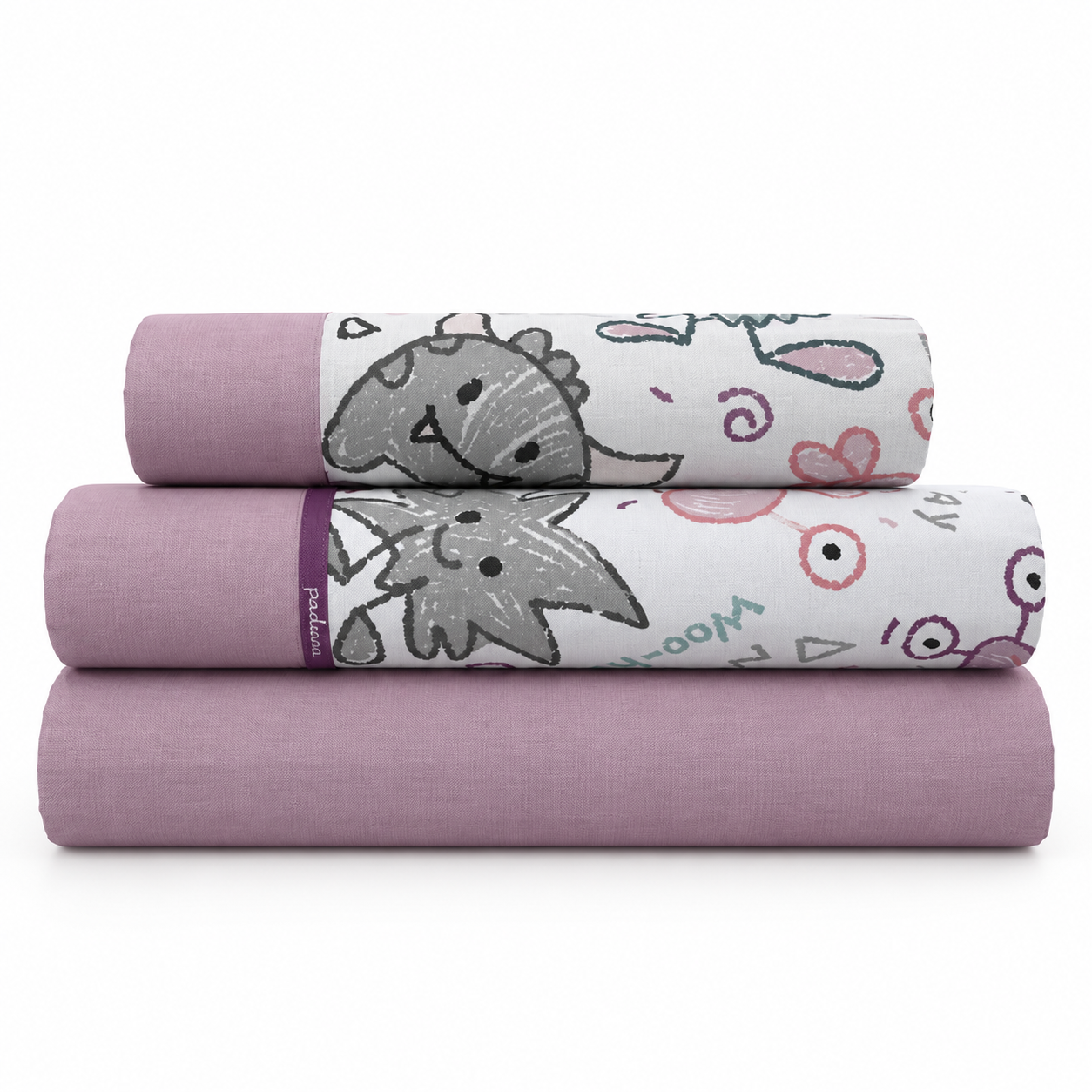 Juego de Sábanas Infantil Modelo Monstruos, 48% Algodón y 52% Poliéster, Disponible En Rosa y Azul, Para Cama De 90 y 105, Paduana.