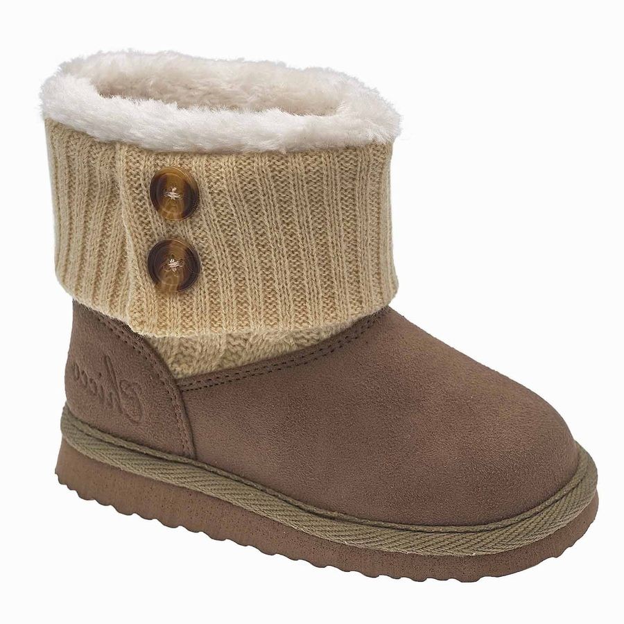Botines niña Chicco modelo Charmy color marron y beige de microfibra forrada de borregito por dentro Botas tipo australianas de la marca italiana Chicco muy ligeras y calentitas
