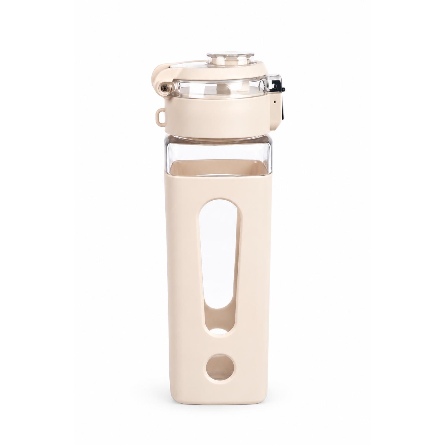 650ml Square Water Bottle with Protective Sleeve | BPA Free Leakproof Sports Flask with Lock Lid | Portable Clear Plastic Travel Drinkware for School, Office & Gym