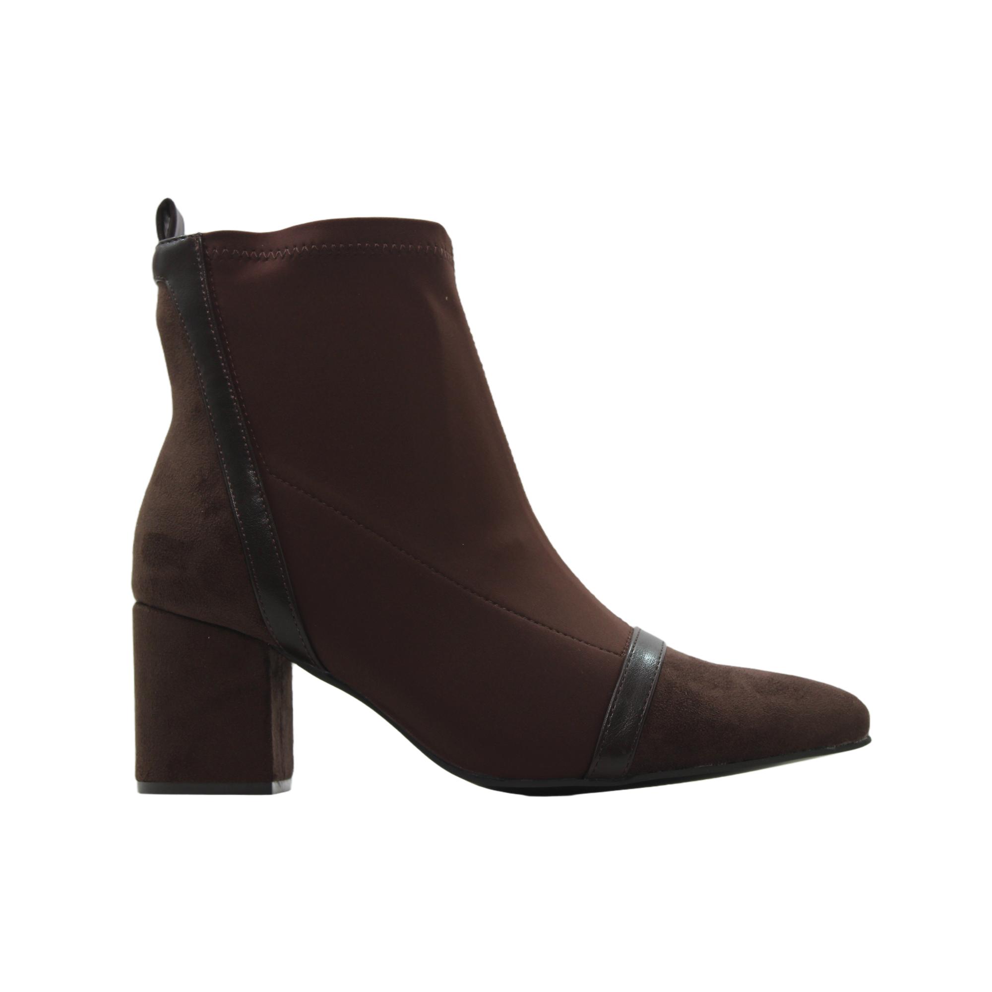 ETIKA 32023 Botines tipo calcetín de tejido elástico y antelina, cremallera, tacón bloque, suela de goma, para señora