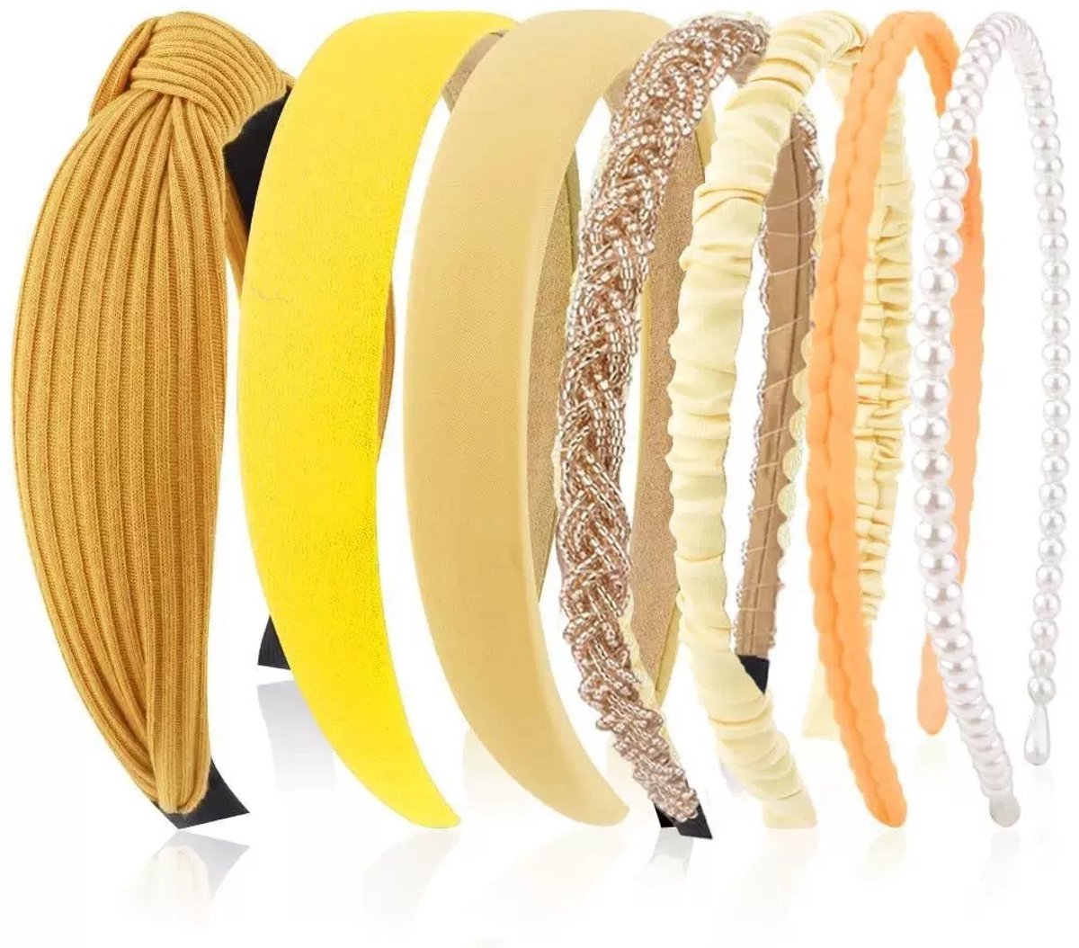 Set van 7 dameshoofdbanden, diverse modellen, parelhoofdbanden, plastic hoofdband, hoofdbanden, haarband voor meisjes en vrouwen,Geel