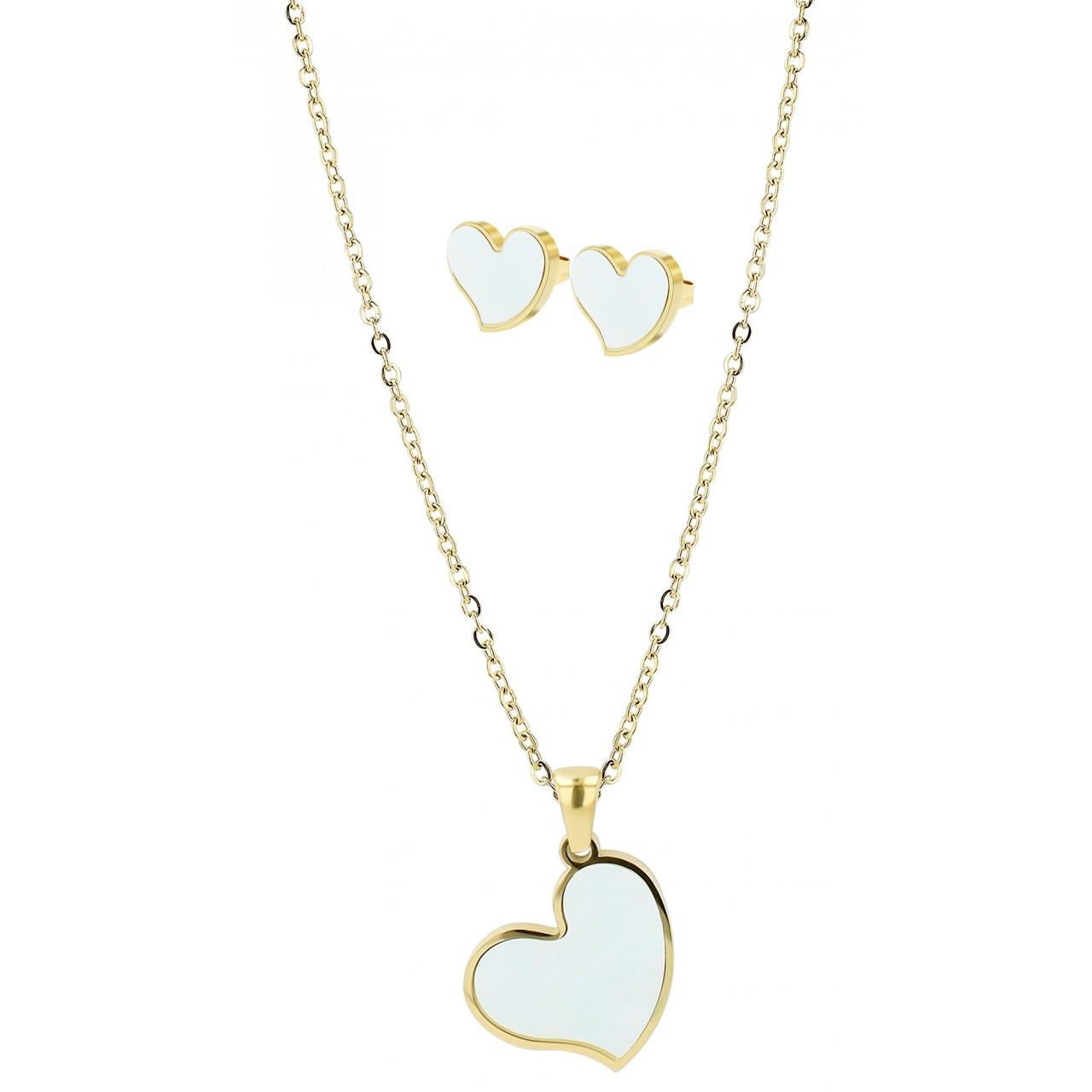 Akzent® Conjunto Collar e Pendientes Coração em Aço Inoxidável 0187