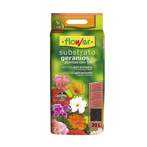 FLOWER Substrato Geranios y Plantas con Flor, Bolsa con Asa 20 Litros