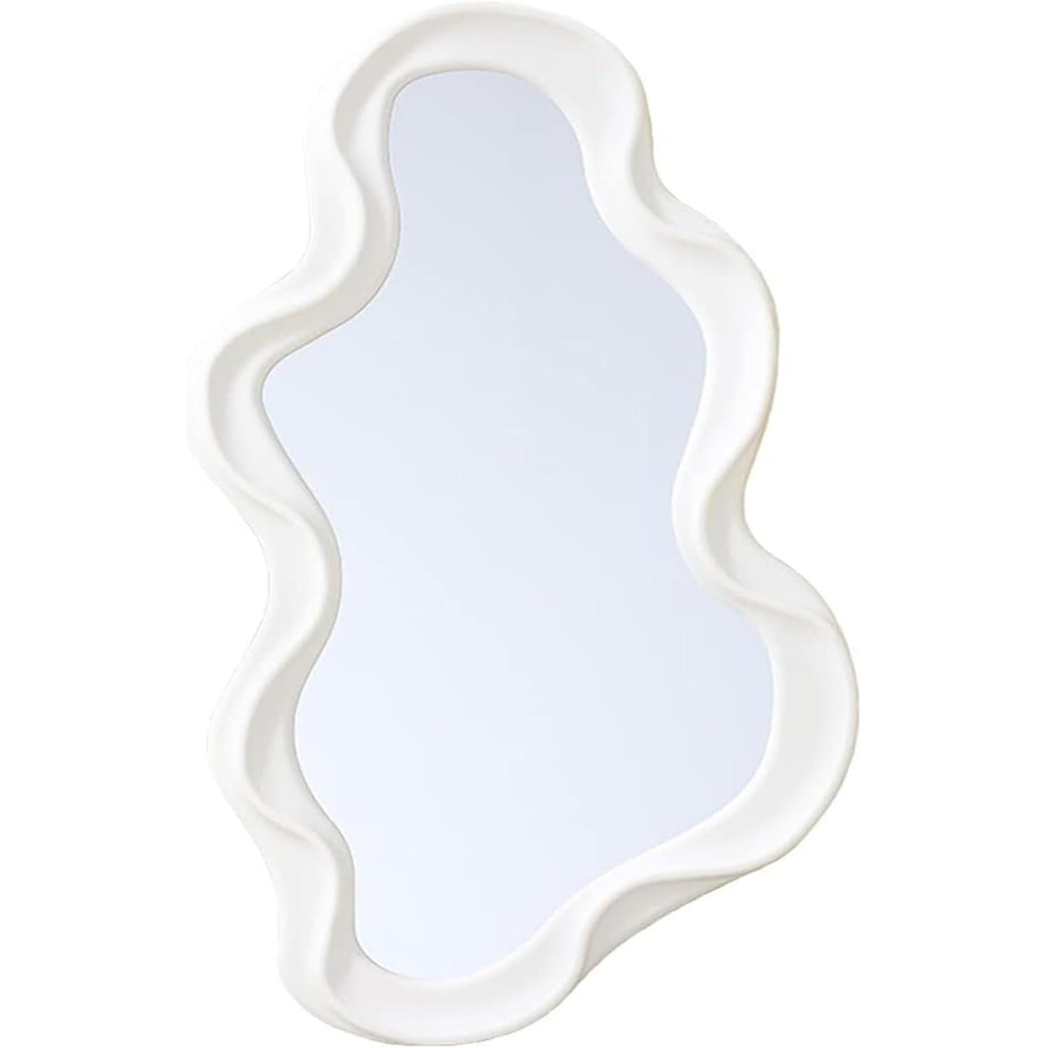 Espejo Asimétrico de Pared Diseño Ondulado Blanco  80 x 51 cm – Espejo Decorativo Irregular Moderno Tipo Wave – Marco ABS Ligero – Para Baño, Dormitorio, Tocador o Salón – Para Colga