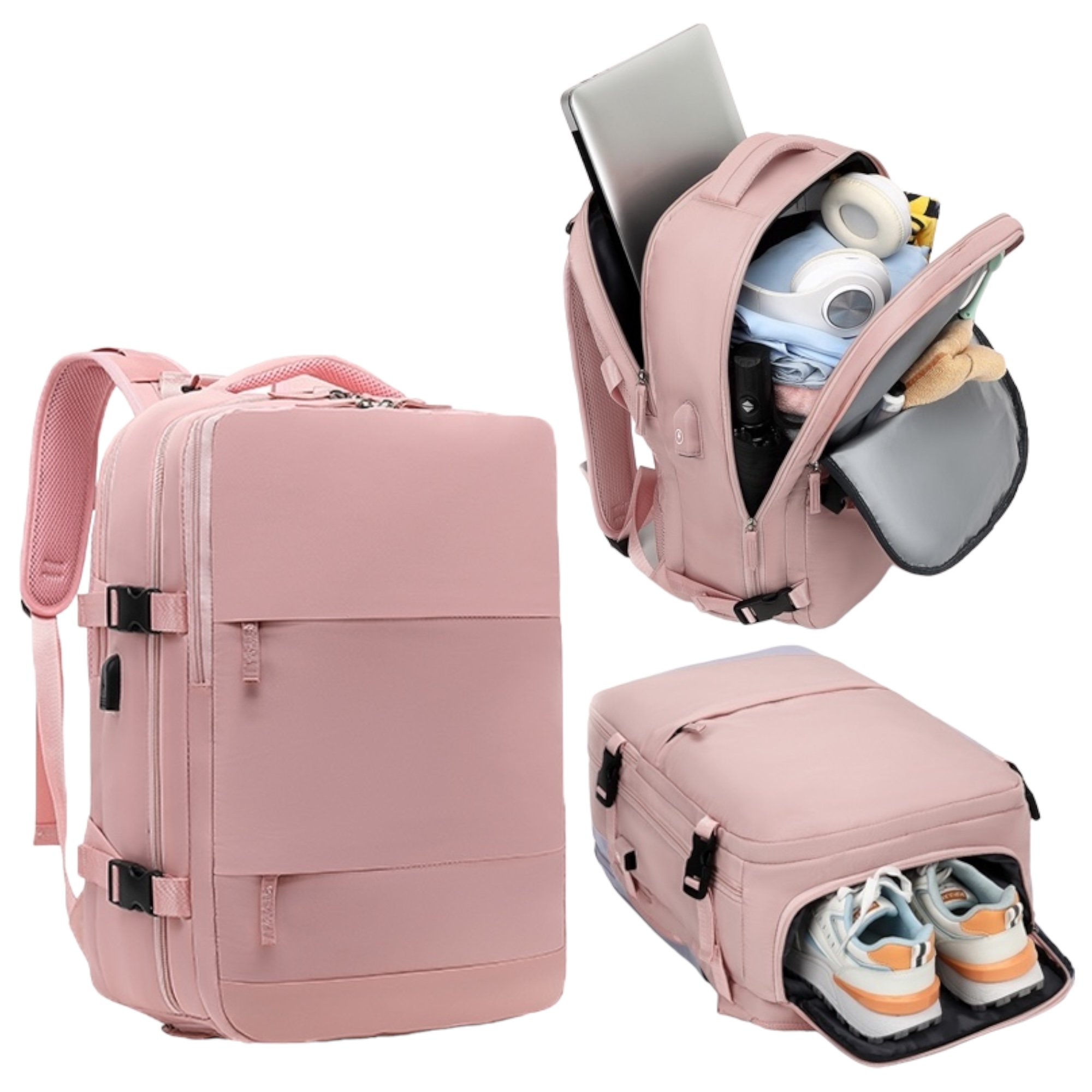 Mochila de Viaje para Cabina de Avión 45x36x20 para Vueling, EasyJet, Ryanair Equipaje de Mano Impermeable y Espaciosa con Compartimento para Zapatos y Puerto USB Mochila Antirrobo Multifuncional para Viajes y Escapada (2210-002 1288 2350 H24)