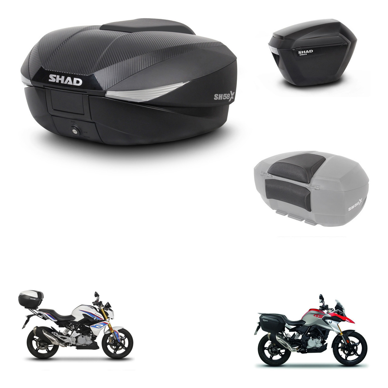 Maletas Laterales + Baul Trasero + Respaldo De Pasajero + Herraje 3P + Herraje Montaje Sh58x Sh23 KIT-260435