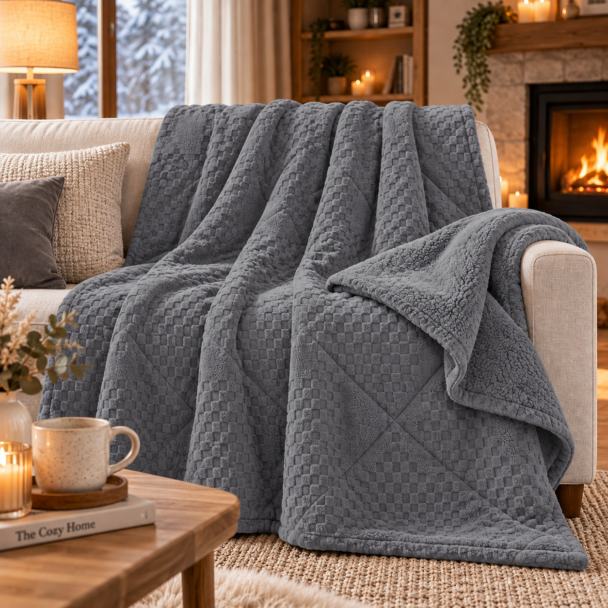 Novotextil Manta Sofá Sherpa de Invierno, Manta Calentita Efecto Borreguito Suave y Cálida para Sofá, Cama y Sillón