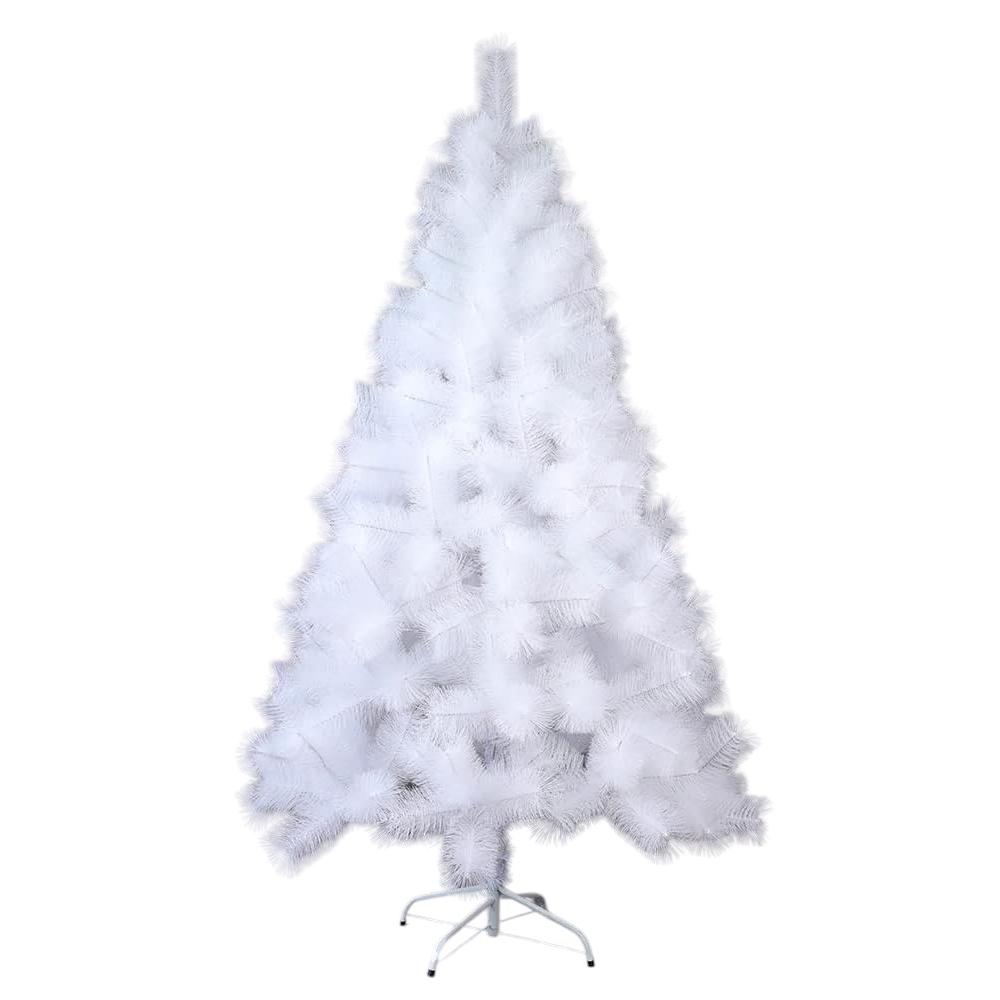 MEJORADA Árbol de Navidad BLANCO 120-210cm, Abeto Artificial Ignífugo con Hojas de Aguja, Decoración Navideña Ideal para Hogar, Oficina y Local con Soporte Metálico